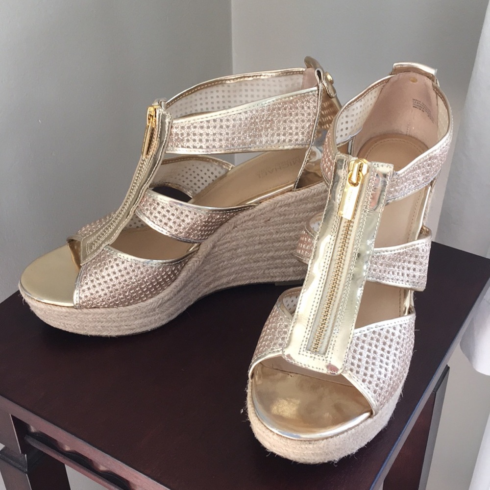 Michael Kors gold wedge espadrille sandals
